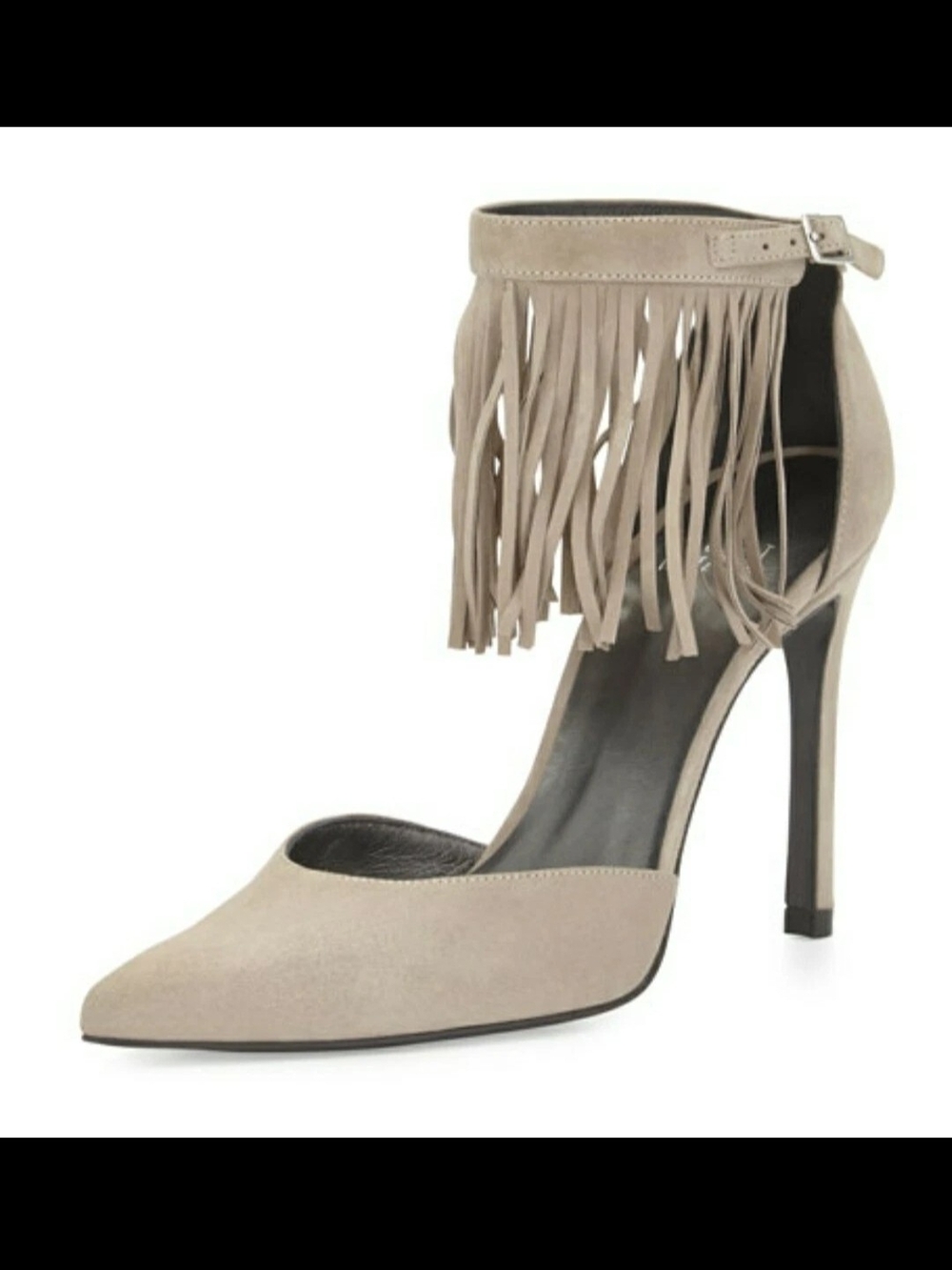 Stuart Weitzman. Fringed Ankle-Strap Pointed Toe Pump Size 8